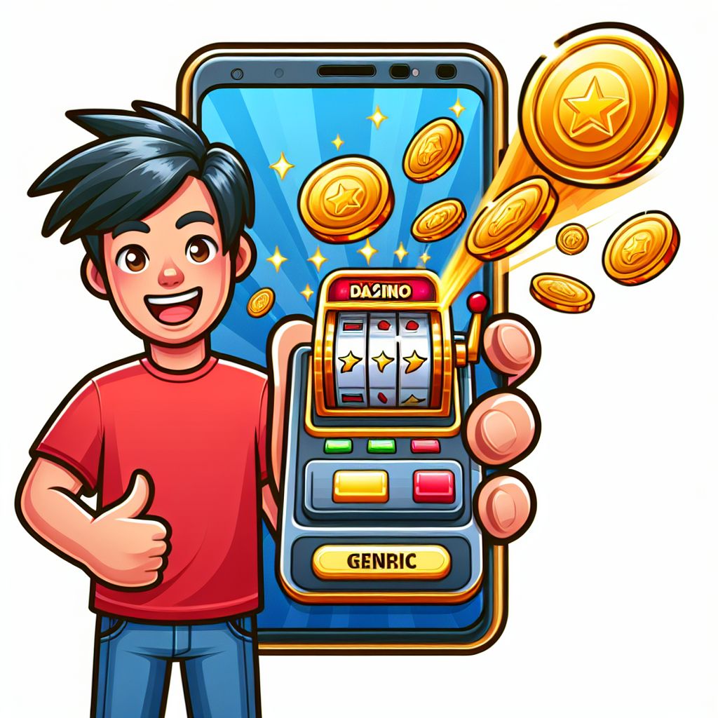 618jili app character with smartphone showing casino games and coins