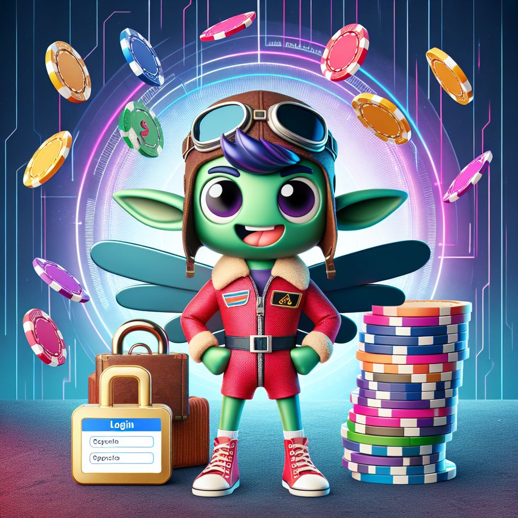 618jili cartoon character with secure login symbols and casino elements