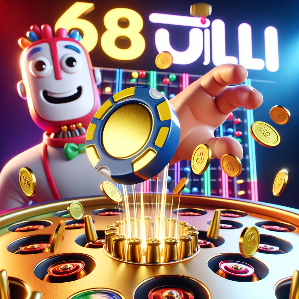 618jili Plinko game character with bouncing chips and golden coins